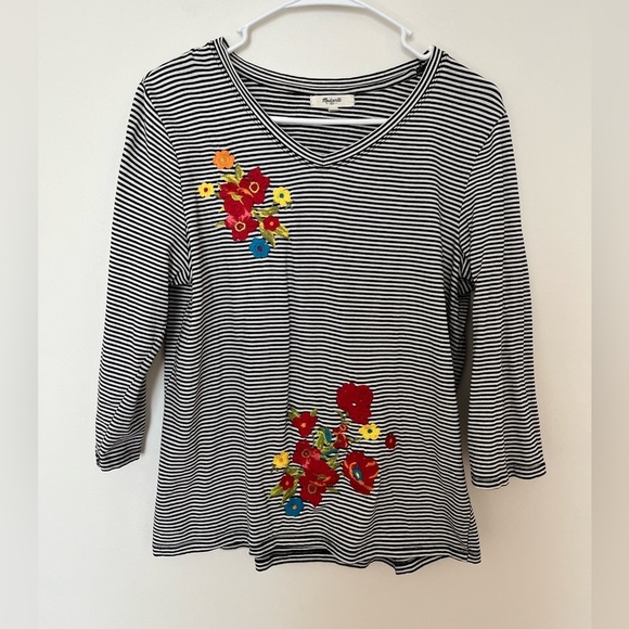 Madewell Embroidered floral top striped black and white - Picture 1 of 4